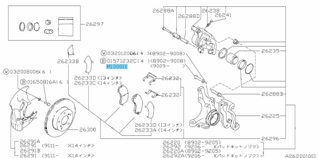 SUBARU WRX STI VAF 15-19 Genuine Disc Brake Caliper Bracket Mounting Bolt x4 Set