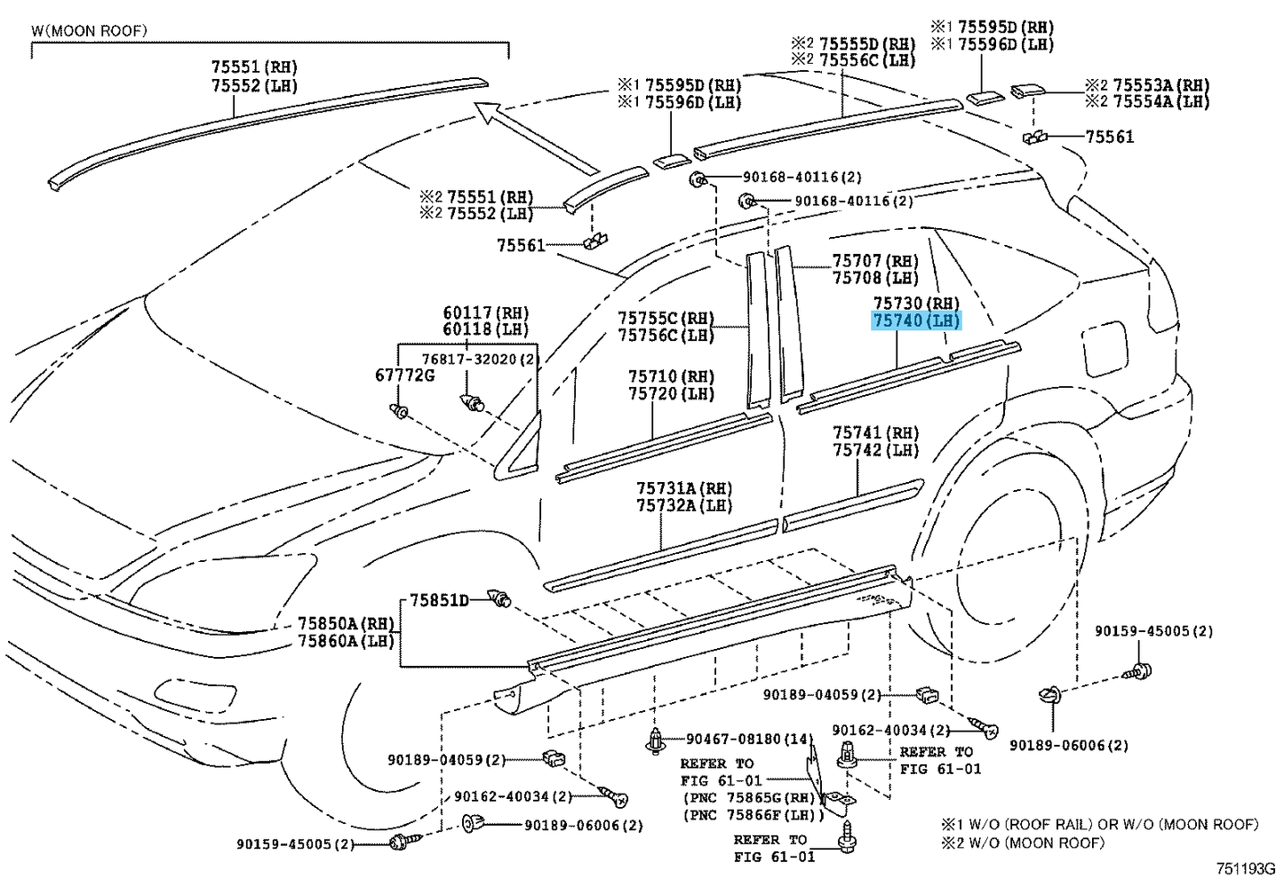 LEXUS RX330 RX350 RX400h Genuine Rear Door Belt Moulding LH 75740-48031 OEM