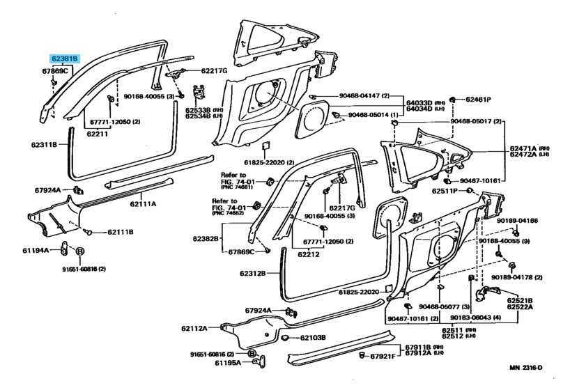 TOYOTA SUPRA JZA80 93-98 Genuine Roof Side Rail Weatherstrip Left Right Set OEM