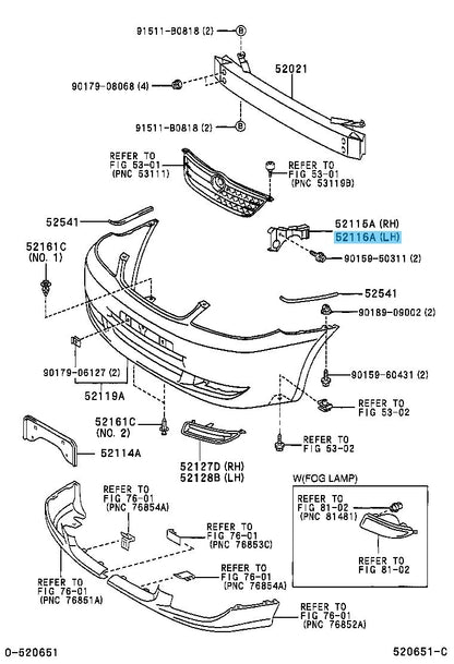 TOYOTA COROLLA CE120 Genuine Front Bumper Side Support LH 52116-12380 OEM