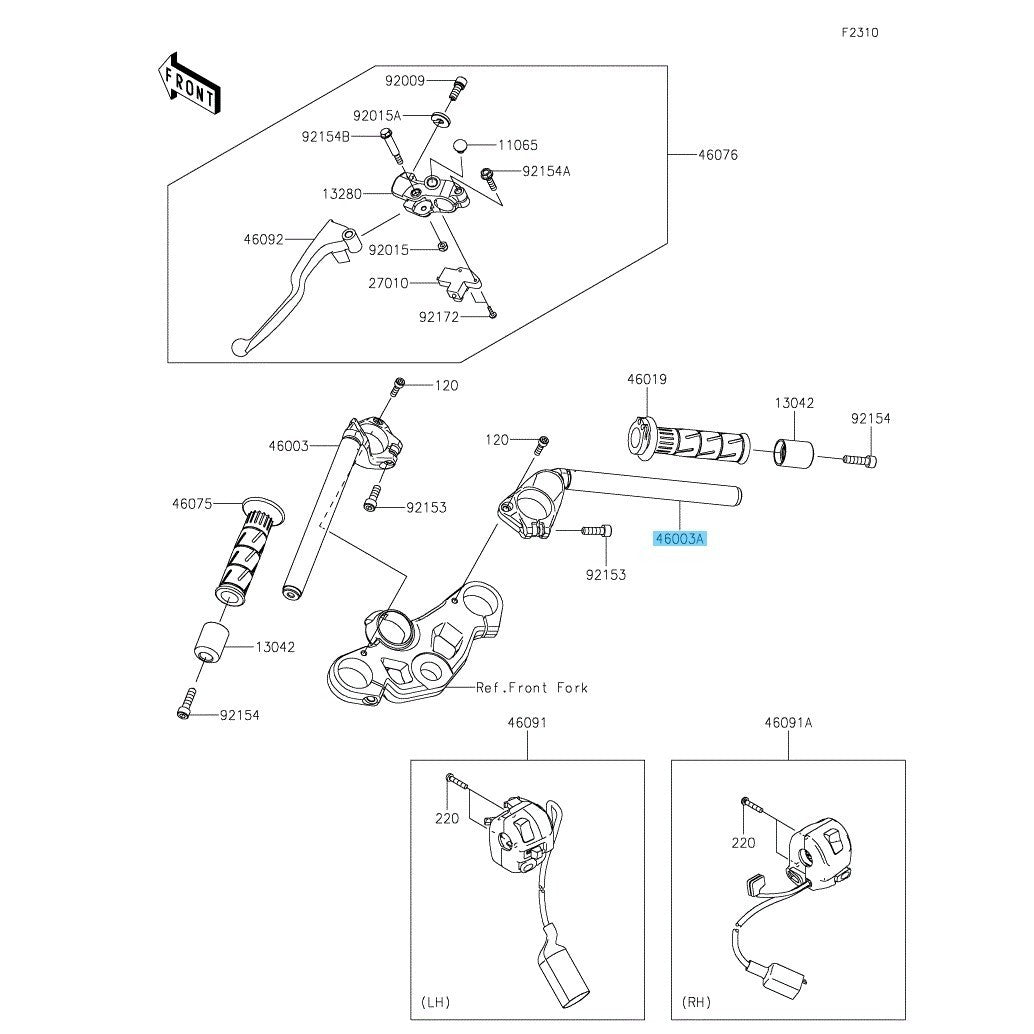 KAWASAKI NINJA 400 2018-2023 NINJA 500 2024 Genuine Handle RH 46003-0691 OEM
