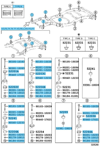 TOYOTA LAND CRUISER KZJ7# '90- Genuine Cab Mounting Cushion RH & LH Set OEM
