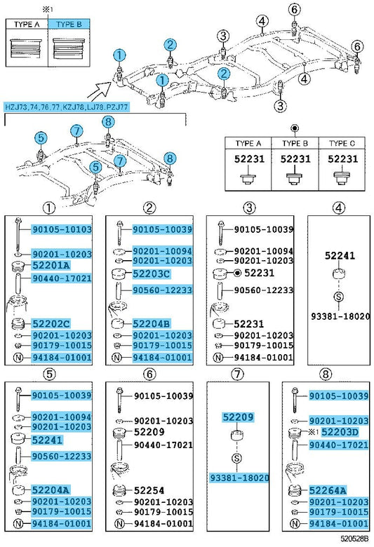 TOYOTA LAND CRUISER KZJ7# '90- Genuine Cab Mounting Cushion RH & LH Set OEM