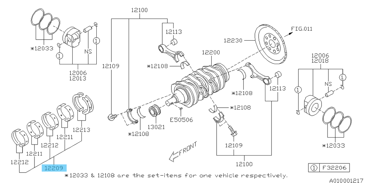 SUBARU BRZ ZC6 13-20 Genuine Engine Crankshaft Main Bearing Set 12209AA650 OEM