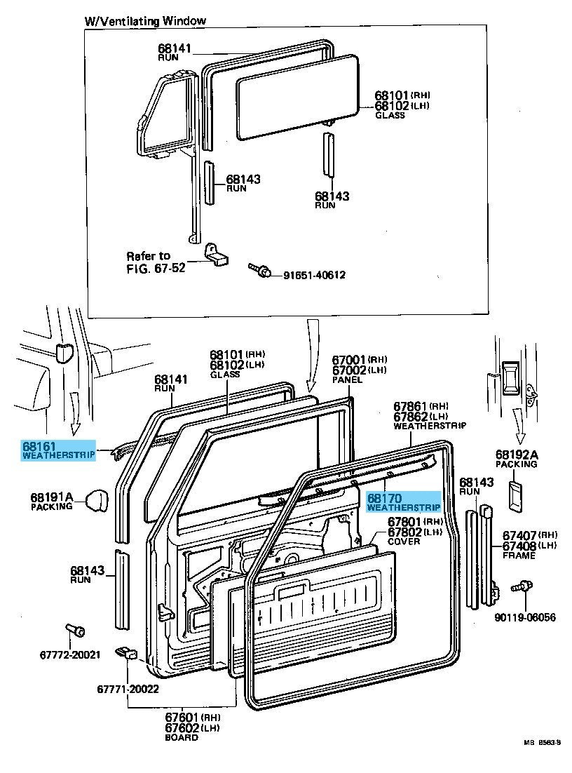 TOYOTA LAND CRUISER FJ40 81-83 Genuine Fr/Door Glass W/Strip Inner & Outer Set