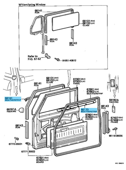 TOYOTA LAND CRUISER FJ40 81-83 Genuine Fr/Door Glass W/Strip Inner & Outer Set