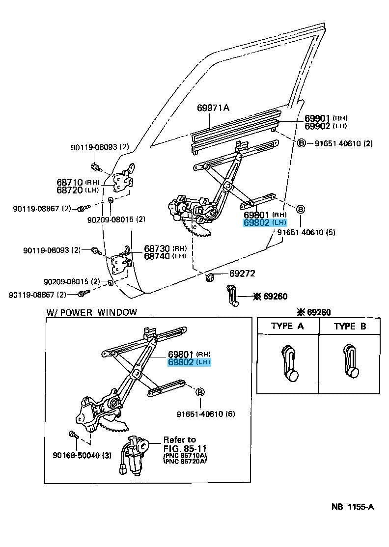 TOYOTA LAND CRUISER FZJ80 '91-97 Genuine Fr/Door Window Regulator LH 69802-60010