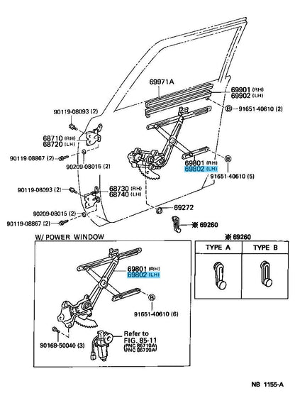 TOYOTA LAND CRUISER FZJ80 '91-97 Genuine Fr/Door Window Regulator LH 69802-60010