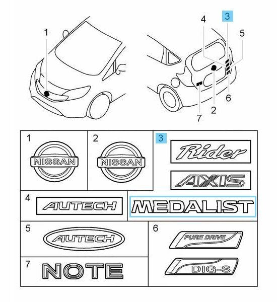 NISSAN NOTE E12 Genuine Rear Back Door Emblem "MEDALIST" 84896-3VJ0A OEM
