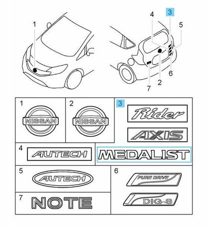 NISSAN NOTE E12 Genuine Rear Back Door Emblem "MEDALIST" 84896-3VJ0A OEM