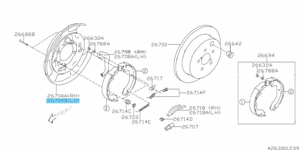 SUBARU LEGACY BM# 10-12 Genuine Rear Brake Back Plate Left 26704AJ010 OEM