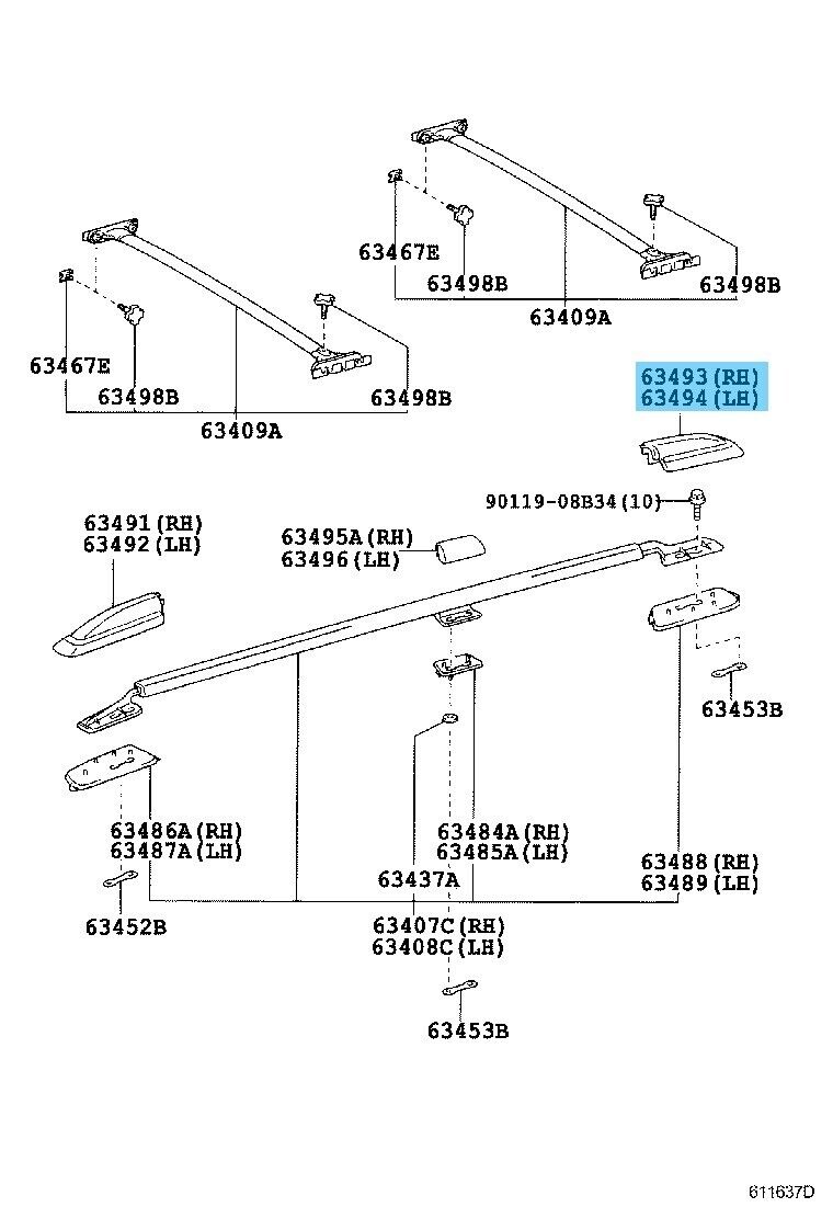 TOYOTA LAND CRUISER UZJ100 02-07 Genuine Roof Rack Leg Cover Rear RH & LH Set