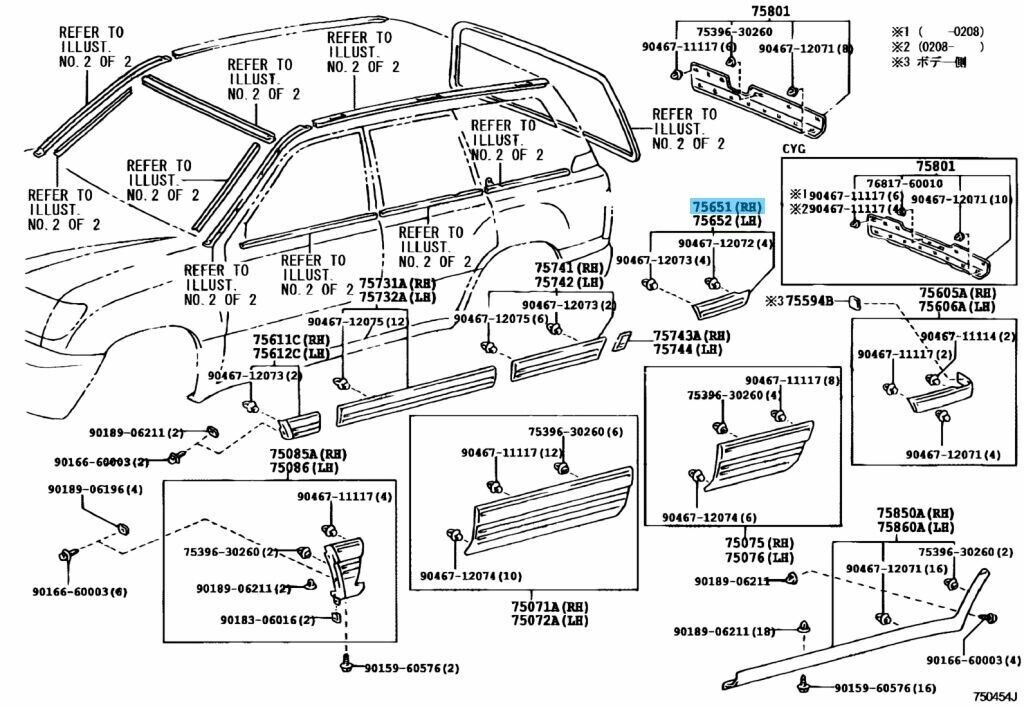 TOYOTA LAND CRUISER 98-03 Genuine MOULDING QUARTER OUTSIDE RH 75651-60180-H2