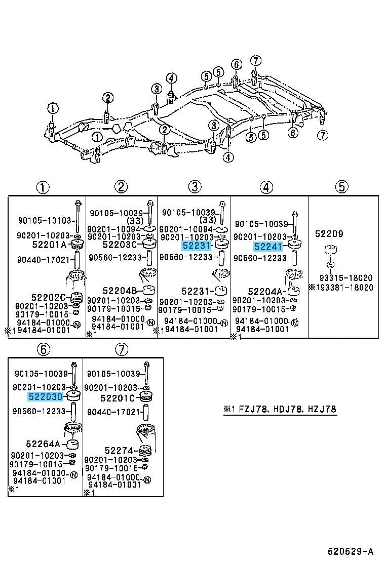 TOYOTA LAND CRUISER KZJ7# '81- Genuine Mounting Cushion Upr 52203-60030 x2 Set