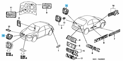 HONDA CIVIC TYPE-R EK9 96-98 Genuine Early Model Red Emblem Front & Rear Set OEM