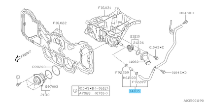 SUBARU OUTBACK BP9 2005-2009 Genuine Water Return Pipe Assy 14165AA022 OEM