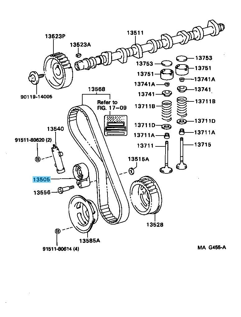 TOYOTA LAND CRUISER KZJ70 Genuine Timing Belt Idler Sub-Assy NO.1 13505-67050