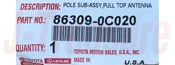 TOYOTA HIGHLANDER GSU40 01-09 Genuine Pull Top Antenna Pole Sub 86309-0C020 OEM
