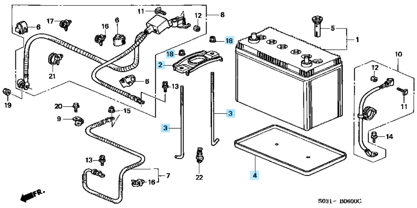 HONDA CIVIC EG EK 92-00 Genuine Battery Hold Down Tray & Plate & Bolt & Nut Set