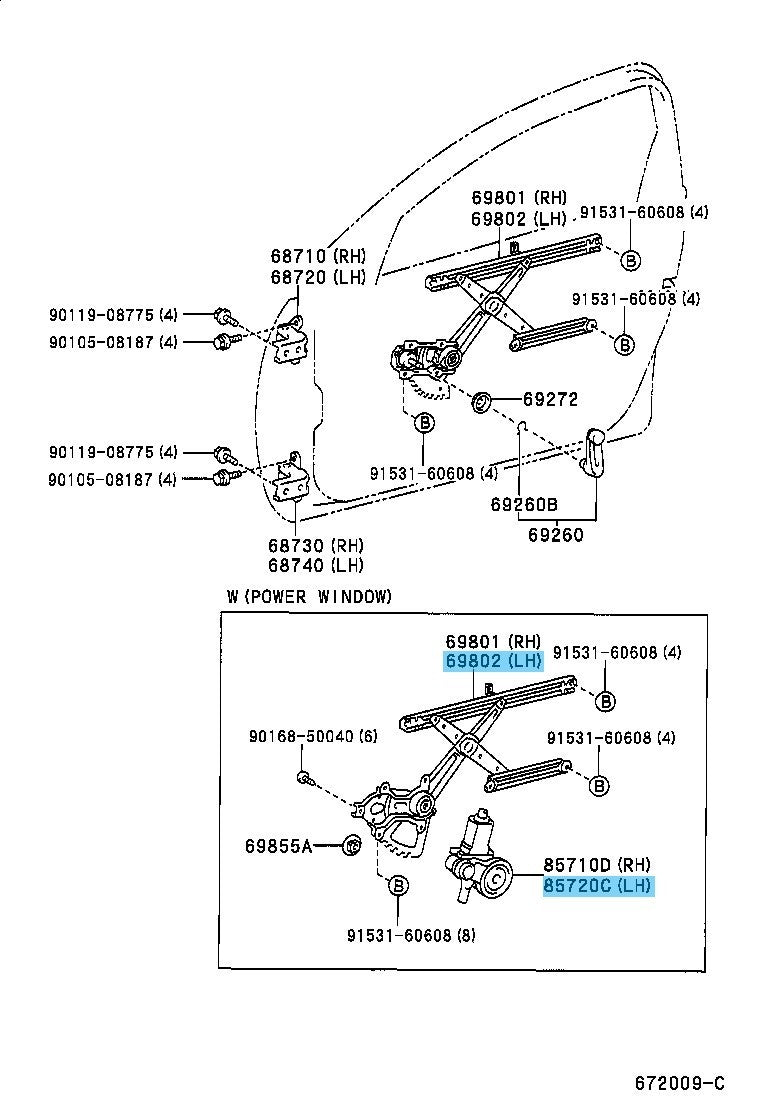 TOYOTA RAV4 ACA21 '01-05 Genuine Front Door Window Regulator & Motor LH Set OEM