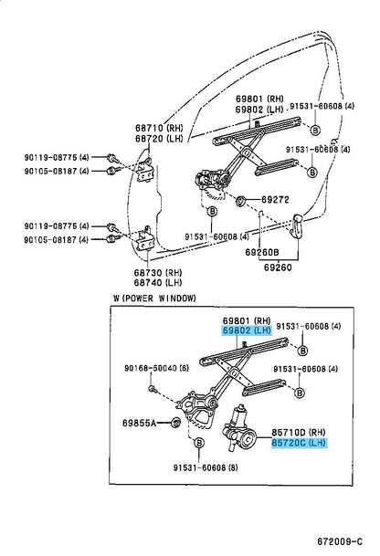 TOYOTA RAV4 ACA21 '01-05 Genuine Front Door Window Regulator & Motor LH Set OEM