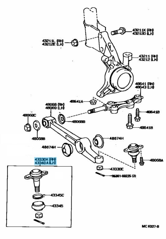 TOYOTA MR2 AW11 SW20 87-95 Genuine Lower Ball Joint RH & LH Set  43330-39275 OEM