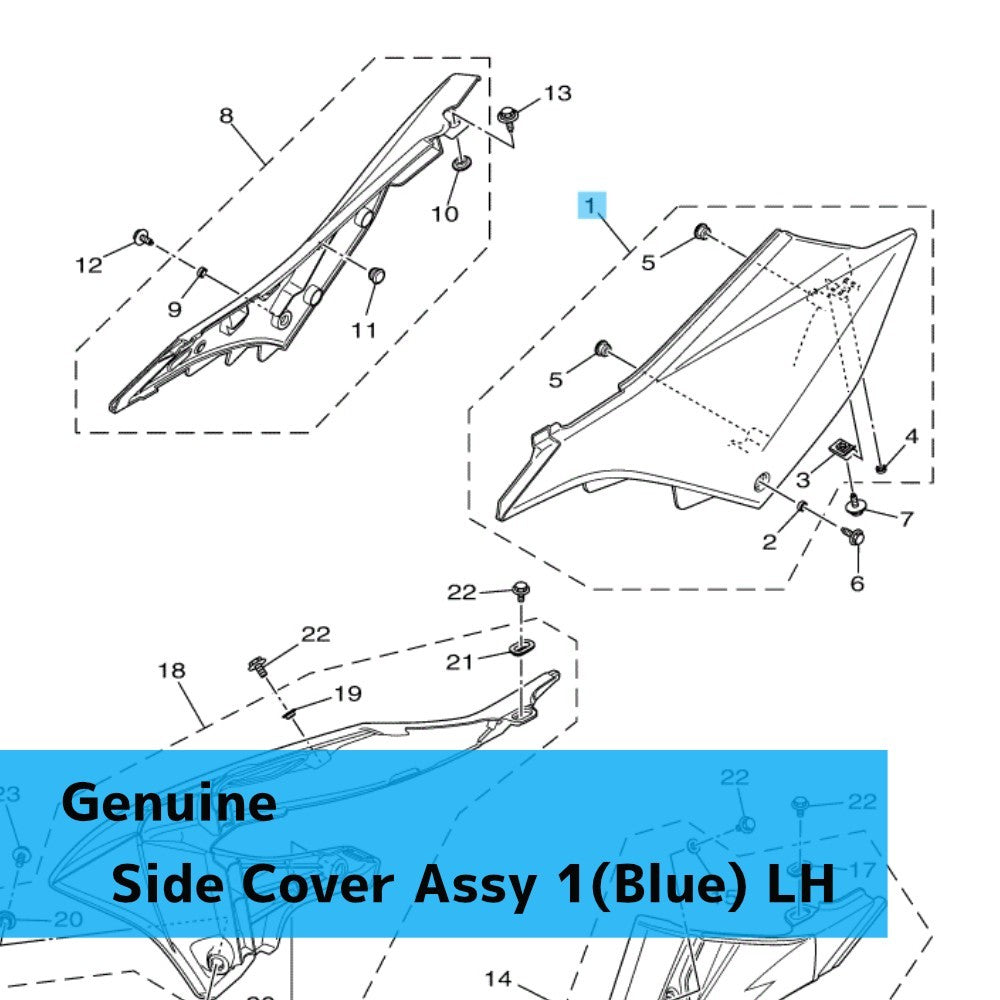 YAMAHA YZ125 '22-25 Genuine Side Cover Assy 1(Blue) LH BCR-21710-00-00 OEM