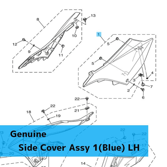 YAMAHA YZ125 '22-25 Genuine Side Cover Assy 1(Blue) LH BCR-21710-00-00 OEM
