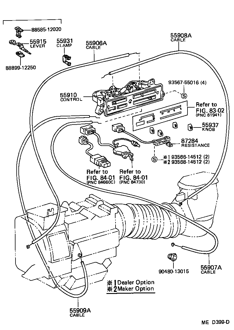 TOYOTA COROLLA AE86 84-85 Genuine Air Conditioning Control Cable 4piece set RHD