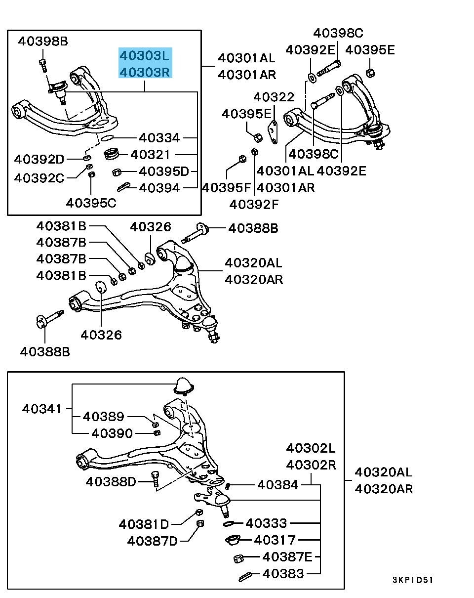 MITSUBISHI PAJERO V55W Genuine Fr/Suspension Upper Arm Ball Joint Kit R & L Set