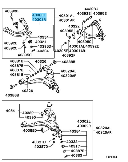 MITSUBISHI PAJERO V55W Genuine Fr/Suspension Upper Arm Ball Joint Kit R & L Set