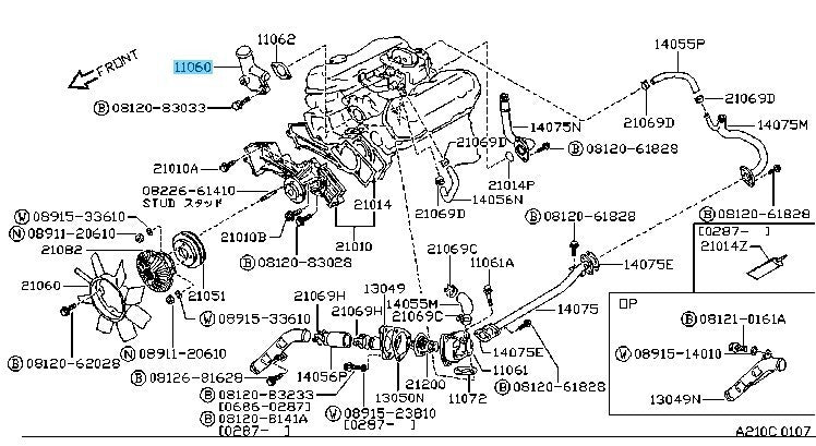 NISSAN PATHFINDER WD21 1988-1989 Genuine Water Outlet 11060-V5001 OEM