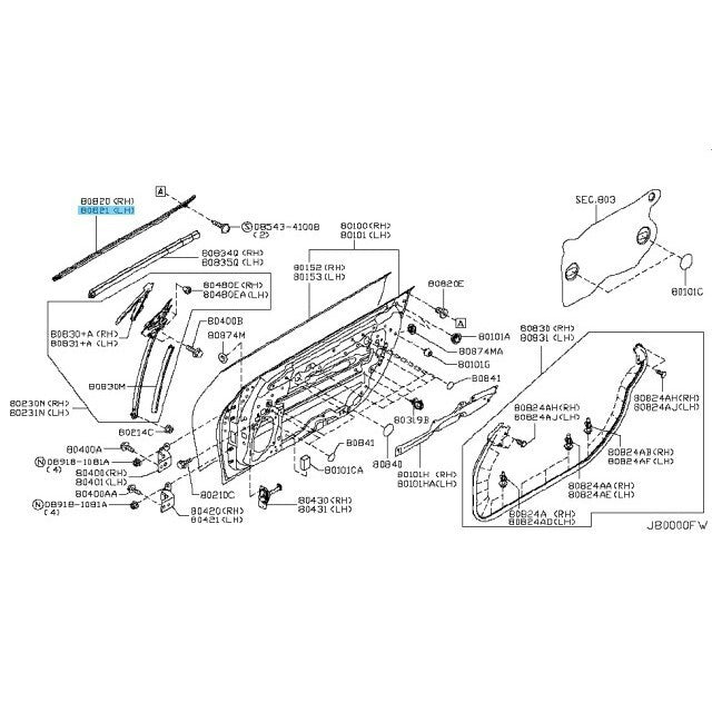 NISSAN 370Z FAIRLADY Z Genuine Moulding Assy-Front Door Outside LH 80821-1EA0B