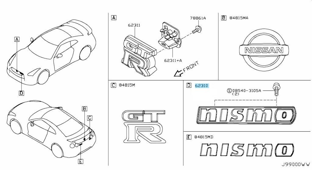 NISSAN GT-R GTR R35 Genuine "nismo" Front Grille Emblem Ornament Screws Set OEM