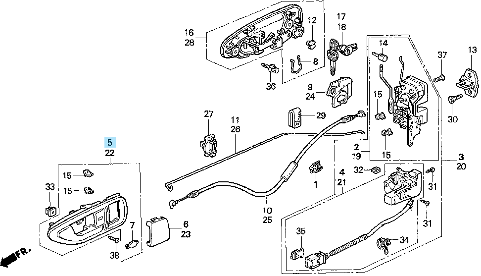 HONDA CIVIC DEL SOL EG# 93-95 Genuine Inside Door Handle RH 72120-SR2-A02ZA OEM