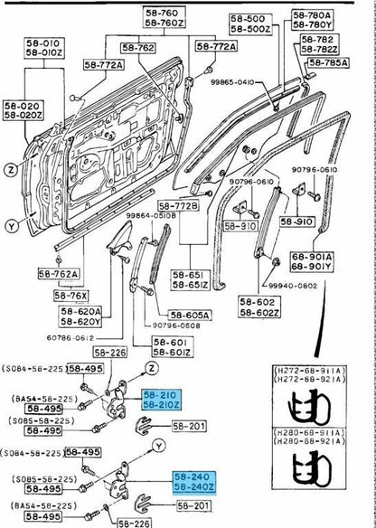 MAZDA MX-5 MIATA NA8C 1990-1997 Genuine Door Upper & Lower Hinge RH LH Set OEM