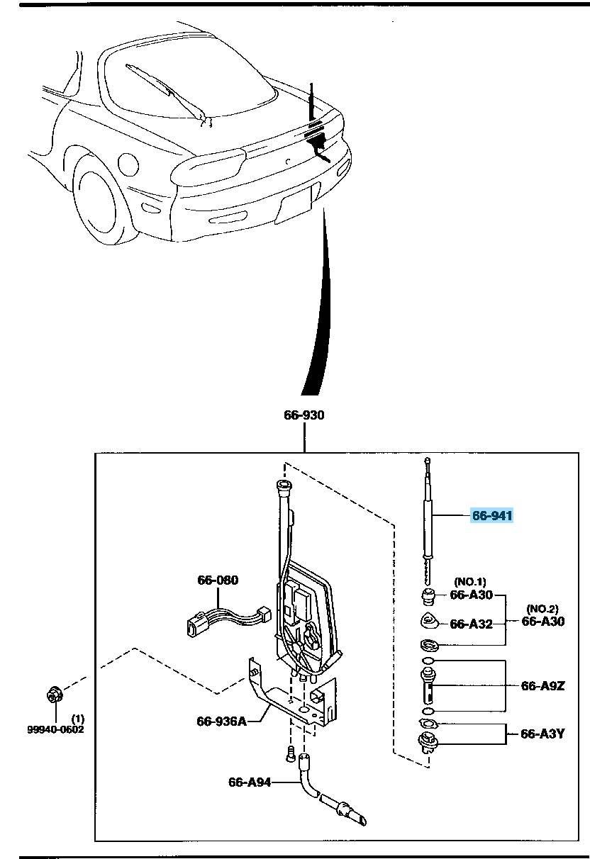 MAZDA RX-7 RX7 FD3S Genuine Rear Power Electric Antenna Mast B05A-66-A30 OEM