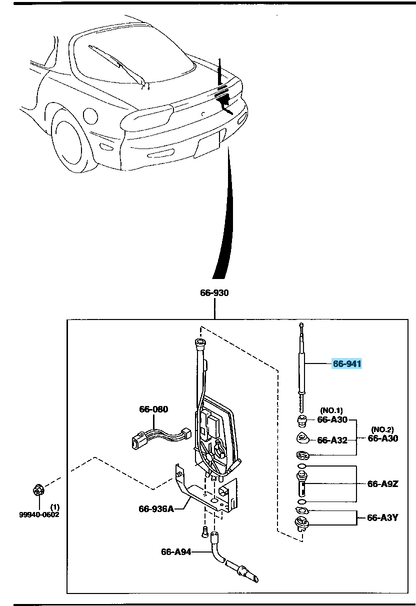 MAZDA RX-7 RX7 FD3S Genuine Rear Power Electric Antenna Mast B05A-66-A30 OEM