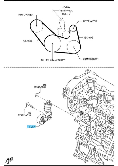 MAZDA CX-5 KE KF 2013-2023 Genuine BELT 'V' TENSIONER PE03-15-980C OEM