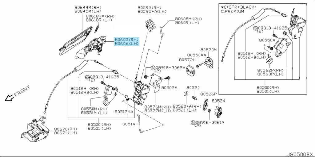 NISSAN GT-R R35 Genuine Front Outside Door Handle Assy Right & Left Pair Set OEM