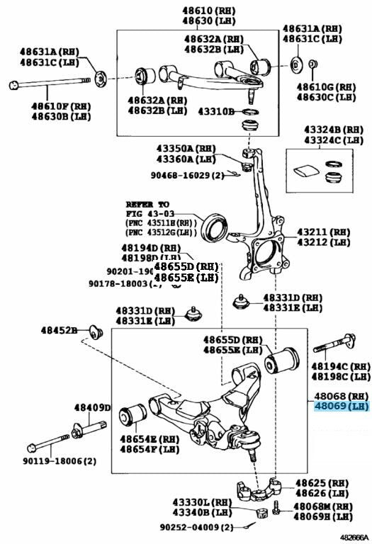 TOYOTA LAND CRUISER 200 LEXUS LX570 Genuine Front Suspension Lower Arm Left OEM