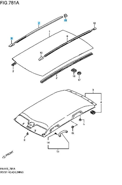SUZUKI ALTO WORKS HA11S 94-98 Genuine Roof Molding & Roof End Front Rear RH Set