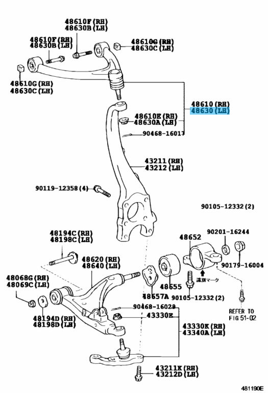 TOYOTA LEXUS LS430 02-06 Genuine Front Suspension Upper Arm LH 48630-59035 OEM