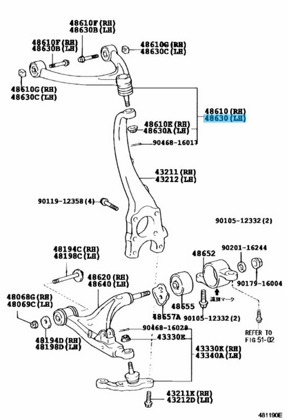 TOYOTA LEXUS LS430 02-06 Genuine Front Suspension Upper Arm LH 48630-59035 OEM
