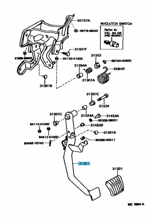 TOYOTA SUPRA JZA80 MK4 RHD 93-02 Genuine Clutch Pedal Sub-Assy 31301-14120 OEM