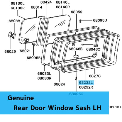 MITSUBISHI DELICA P0#W P15W P2#W Genuine Rear Door Window Sash LH MB416301 OEM