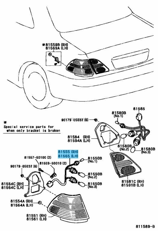 LEXUS LS430 UCF30 01-04 Genuine Rear Combination Lamp Socket & Wire 81555-50100