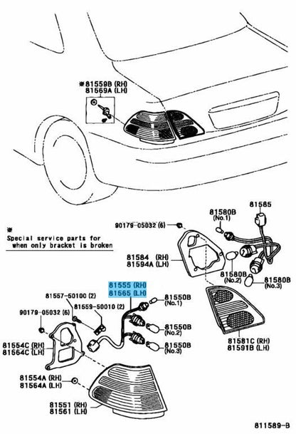 LEXUS LS430 UCF30 01-04 Genuine Rear Combination Lamp Socket & Wire 81555-50100