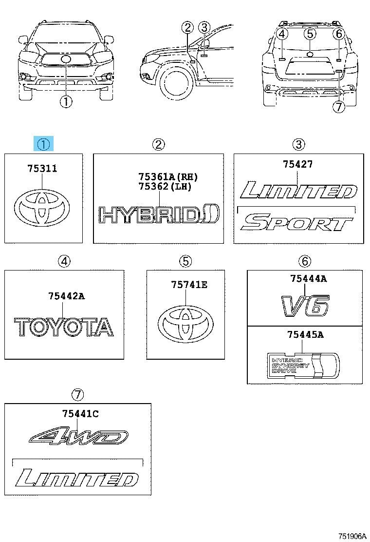 TOYOTA HIGHLANDER GVU48L 2011-2013 Genuine Front Emblem 75310-47020 OEM