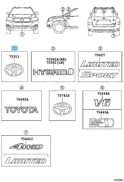 TOYOTA HIGHLANDER GVU48L 2011-2013 Genuine Front Emblem 75310-47020 OEM